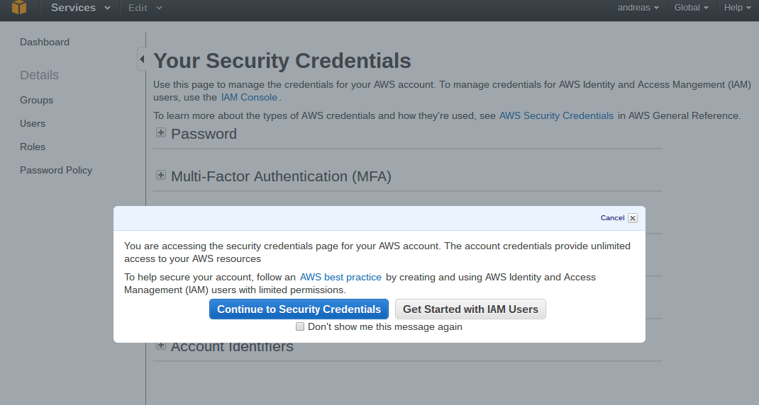 security credential screen